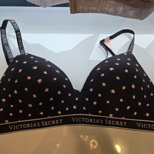 Victoria's Secret Black and Pink Plunge Bra with Polka Dots